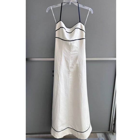 Shona Joy Billie Contrast Panelled Midi Dress Sz4 Ecru Black Halter Cocktail - Picture 10 of 13